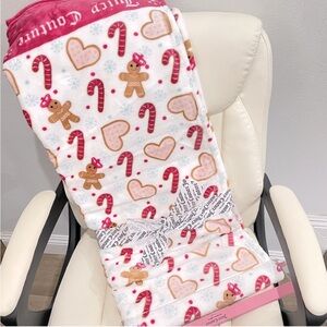 Juicy Couture Christmas Throw Blanket Pink Gingerbread Candy Cane Holiday Fleece